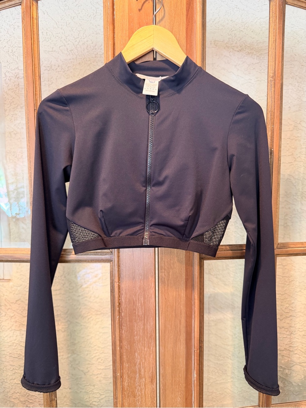 Stella McCartney Black Mesh Cropped swim rash guard with zipper